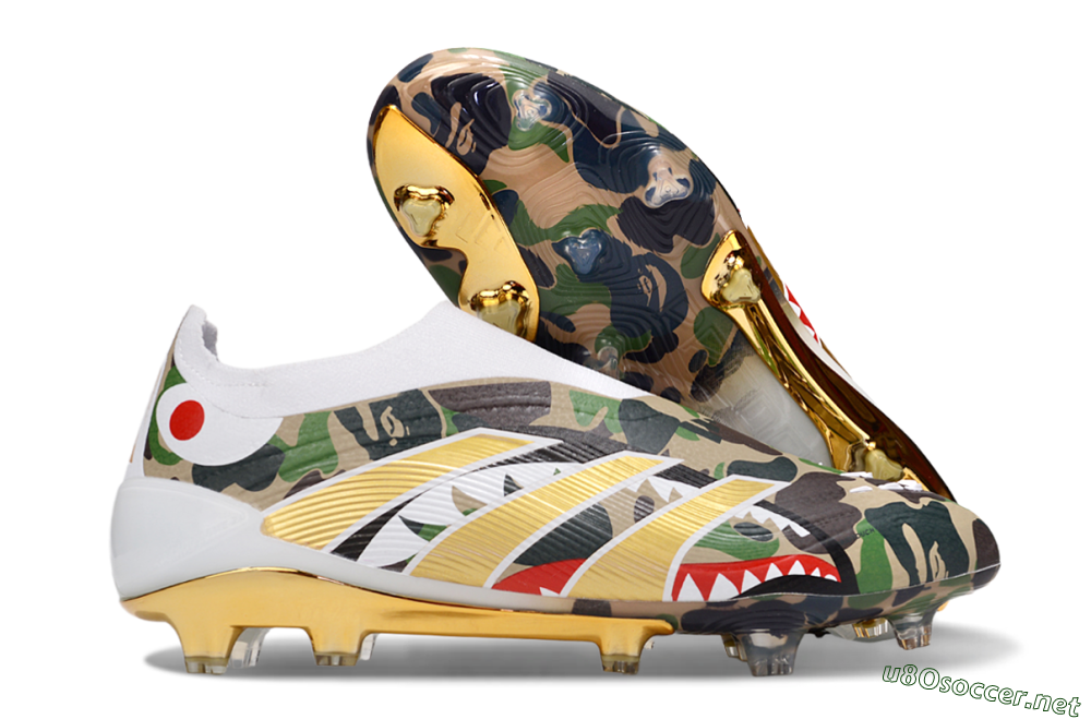 Men's Adidas Predator 25 Elite Laceless FG Football Boots - Camo/White/Gold 2
