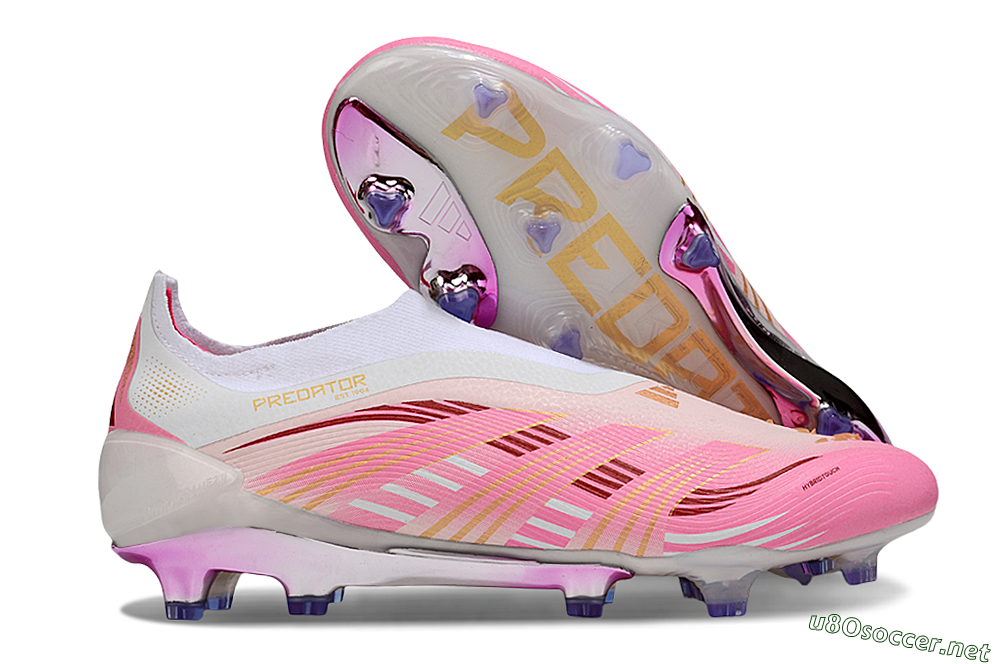 Men's Adidas 25 Predator Elite Laceless FG Football Boots - Pink/White/Gold 2