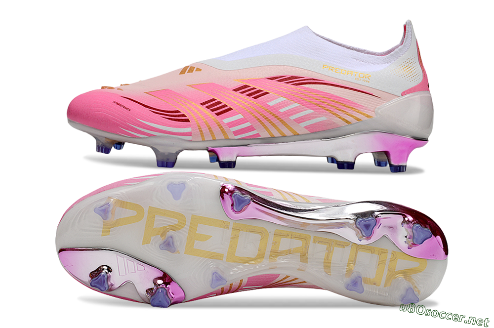 Men's Adidas 25 Predator Elite Laceless FG Football Boots - Pink/White/Gold 1