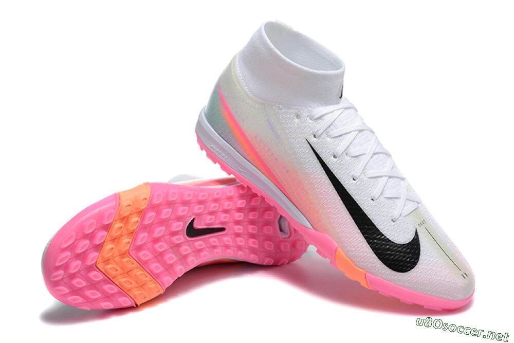 Unisex Nike Air Zoom Mercurial Superfly 10 Elite TF Football Shoes - White/Black/Pink 4