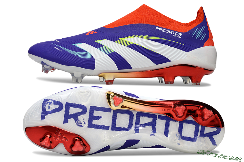 Unisex Adidas Predator 25 Elite Laceless FG Football Boots - Blue/White/Red 1