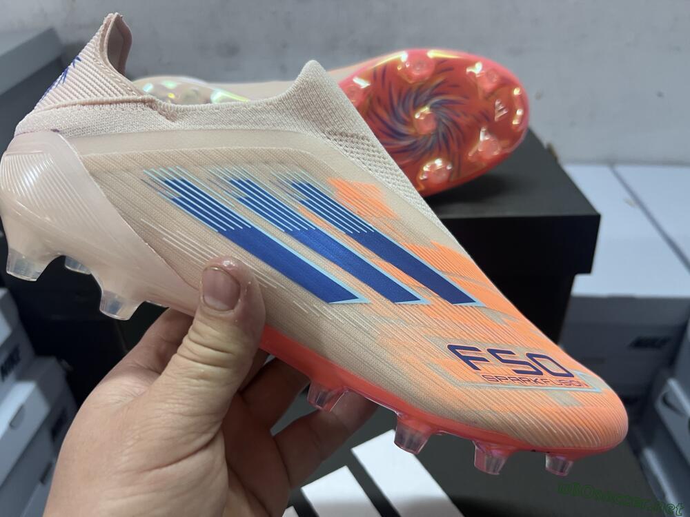 Men's Adidas F50 Elite Laceless FG Football Boots - Pink/Blue/Gold