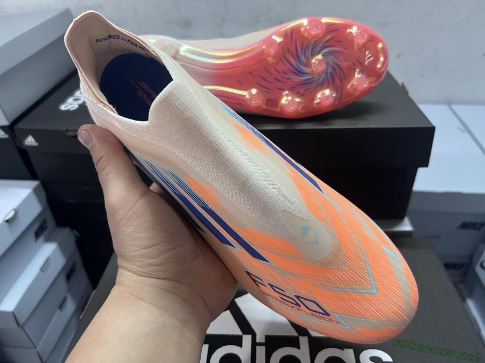 Men's Adidas F50 Elite Laceless FG Football Boots - Pink/Blue/Gold