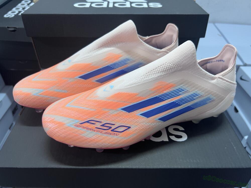 Men's Adidas F50 Elite Laceless FG Football Boots - Pink/Blue/Gold