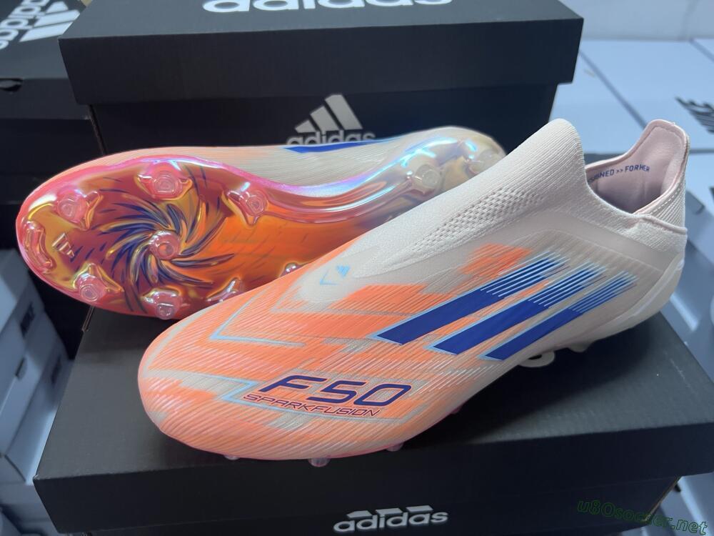 Men's Adidas F50 Elite Laceless FG Football Boots - Pink/Blue/Gold