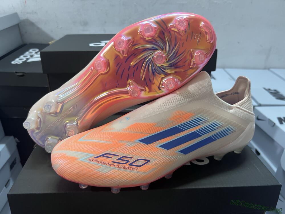 Men's Adidas F50 Elite Laceless FG Football Boots - Pink/Blue/Gold