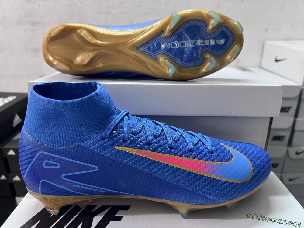 Men's Nike Air Zoom Mercurial Superfly 10 Elite FG Football Boots - Blue/Gold/Pink