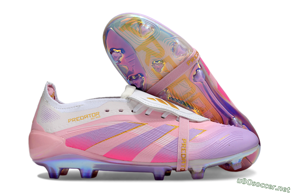 Unisex Adidas Predator 25 Elite Foldover Tongue FG Football Boots - Pink/Purple/Gold 2