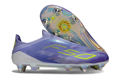 Men's Adidas F50 Elite Laceless SG Football Boots - Purple/Yellow/Silver
