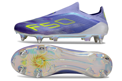 Men's Adidas F50 Elite Laceless SG Football Boots - Purple/Yellow/Silver
