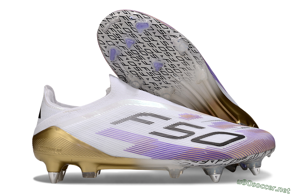 Unisex Adidas F50 Elite Laceless FG Football Boots - White/Purple/Black 2