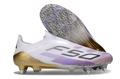 Unisex Adidas F50 Elite Laceless FG Football Boots - White/Purple/Black
