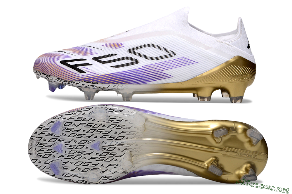 Unisex Adidas F50 Elite Laceless FG Football Boots - White/Purple/Black 1