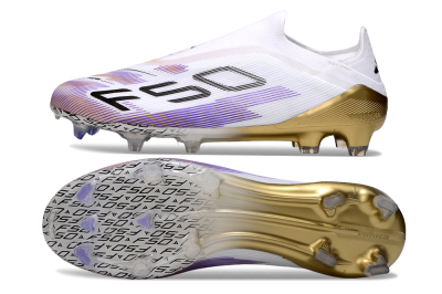 Unisex Adidas F50 Elite Laceless FG Football Boots - White/Purple/Black