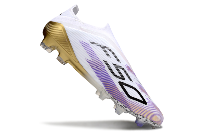 Unisex Adidas F50 Elite Laceless FG Football Boots - White/Purple/Black