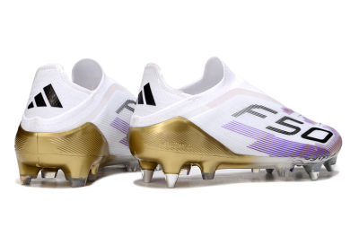 Unisex Adidas F50 Elite Laceless FG Football Boots - White/Purple/Black