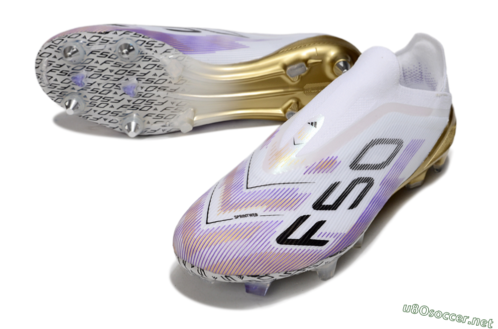 Unisex Adidas F50 Elite Laceless FG Football Boots - White/Purple/Black 3