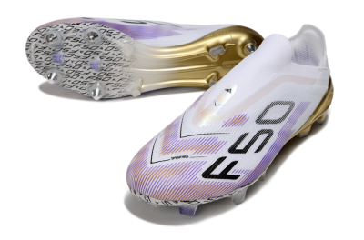 Unisex Adidas F50 Elite Laceless FG Football Boots - White/Purple/Black