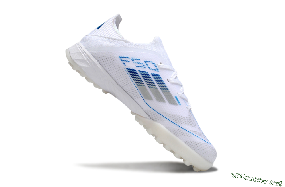 Kids Adidas F50 Elite TF Football Shoes - White/Blue/Silver 3