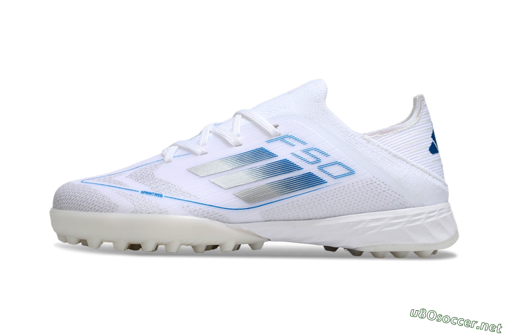 Kids Adidas F50 Elite TF Football Shoes - White/Blue/Silver 2