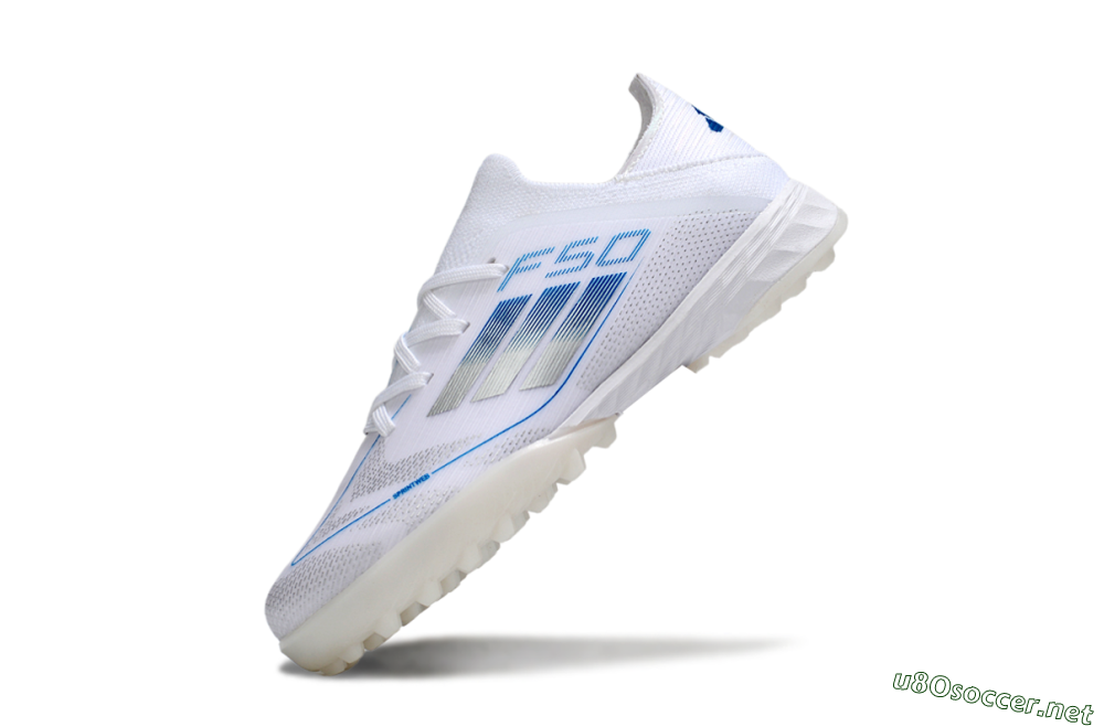 Kids Adidas F50 Elite TF Football Shoes - White/Blue/Silver 4