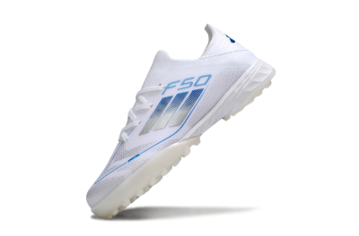 Kids Adidas F50 Elite TF Football Shoes - White/Blue/Silver