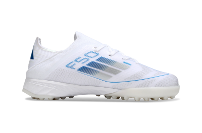 Kids Adidas F50 Elite TF Football Shoes - White/Blue/Silver