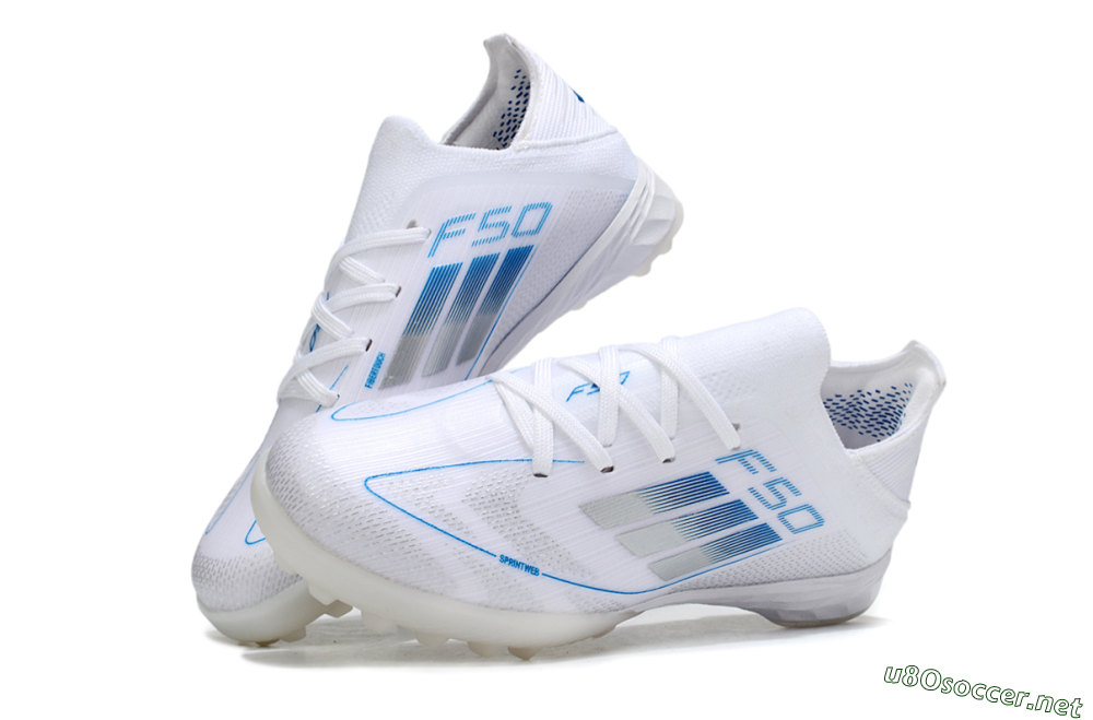 Kids Adidas F50 Elite TF Football Shoes - White/Blue/Silver 0