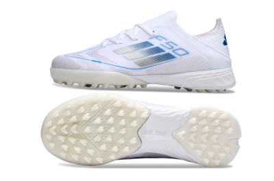 Kids Adidas F50 Elite TF Football Shoes - White/Blue/Silver