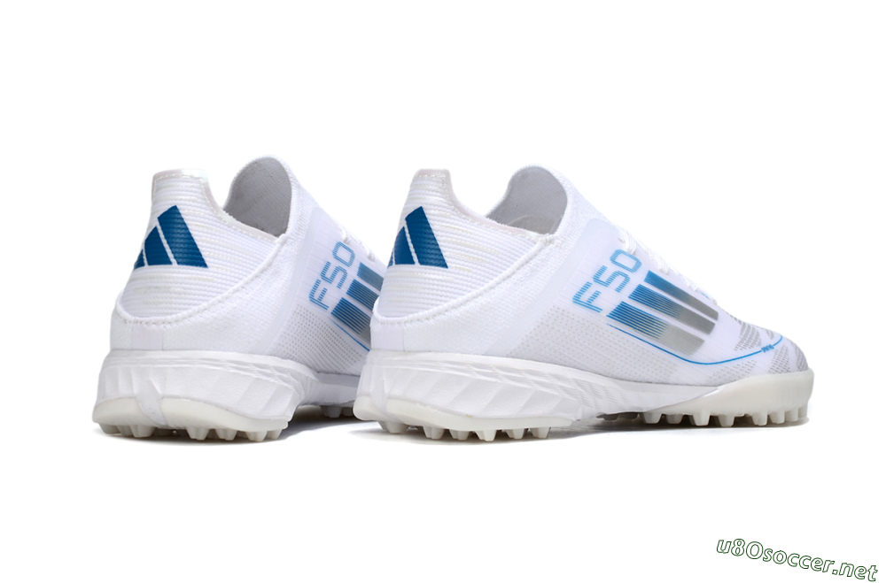 Kids Adidas F50 Elite TF Football Shoes - White/Blue/Silver 6
