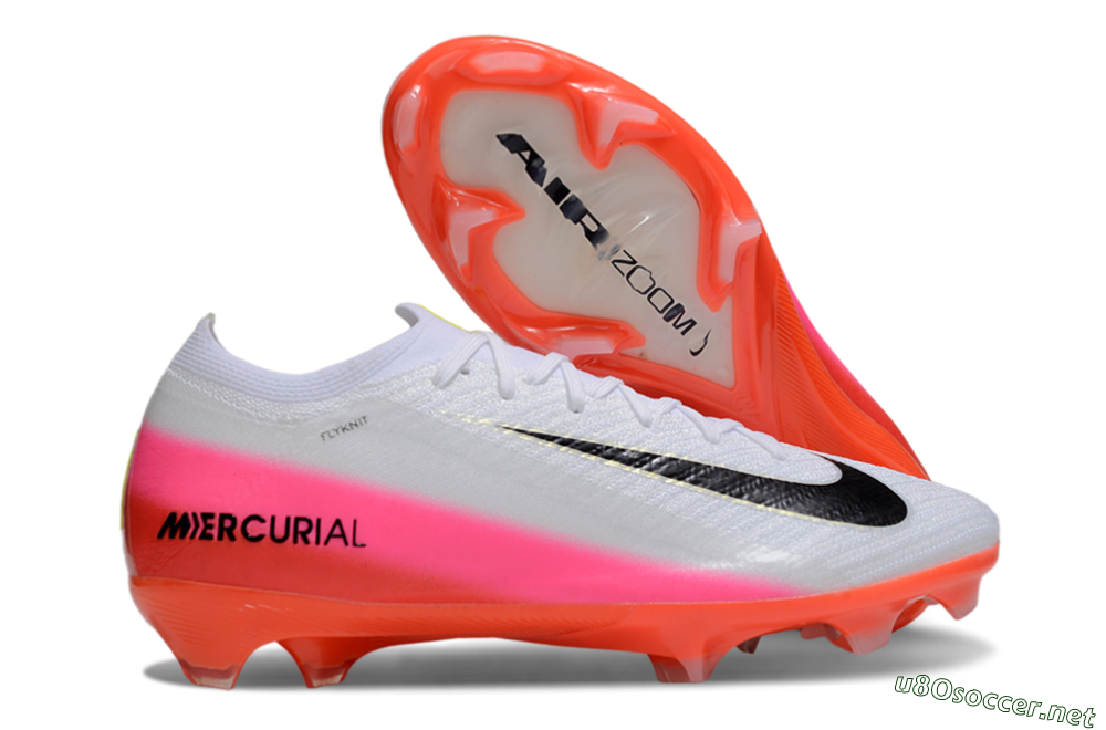 Unisex Nike Air Zoom Mercurial Vapor 16 Elite FG Football Boots - White/Black/Pink 2