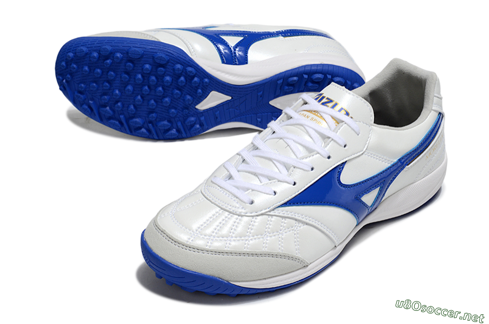 Men's Mizuno Morelia Neo TF Football Shoes - White/Blue/Grey 3