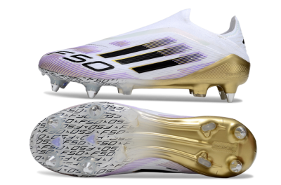 Men's Adidas F50 Elite Laceless SG Football Boots - White/Purple/Gold