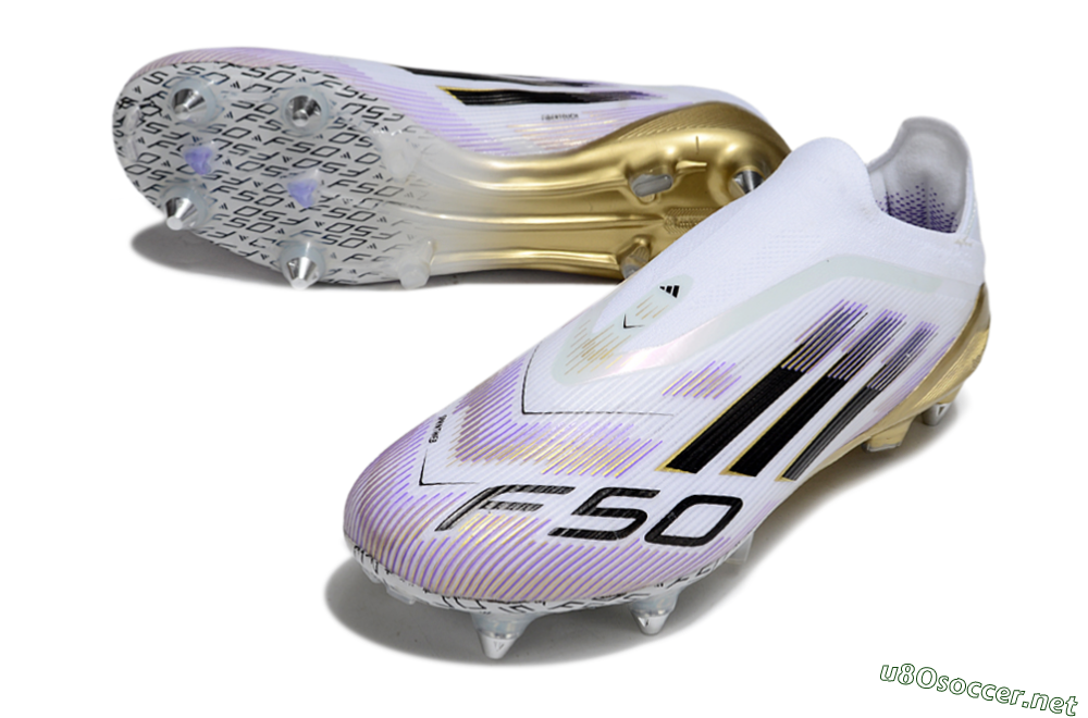 Men's Adidas F50 Elite Laceless SG Football Boots - White/Purple/Gold 0