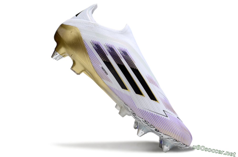 Men's Adidas F50 Elite Laceless SG Football Boots - White/Purple/Gold 3