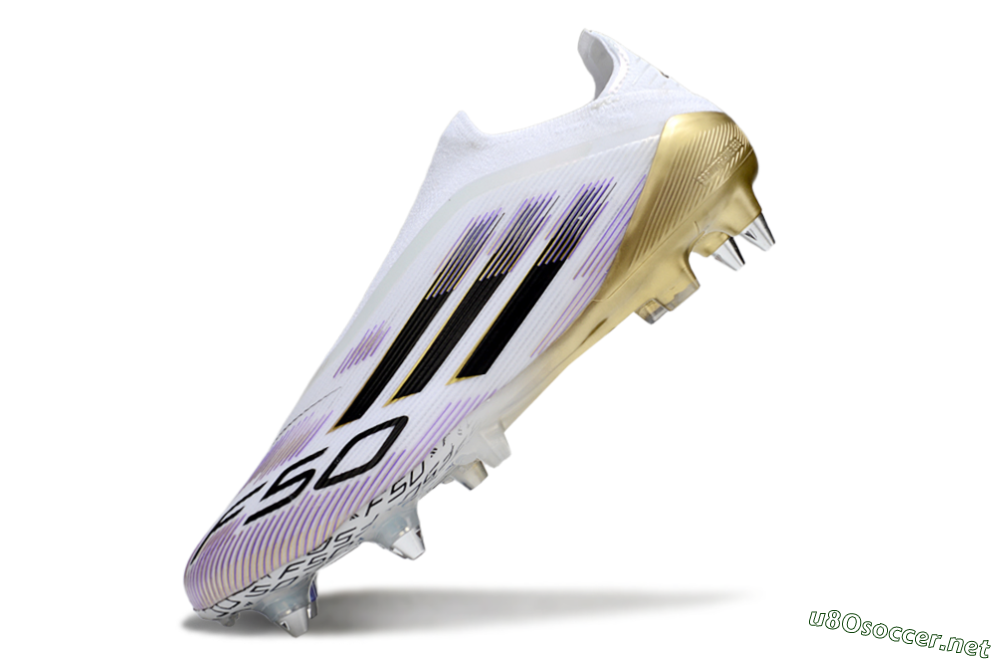 Men's Adidas F50 Elite Laceless SG Football Boots - White/Purple/Gold 4