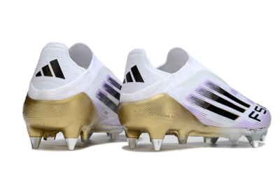 Men's Adidas F50 Elite Laceless SG Football Boots - White/Purple/Gold