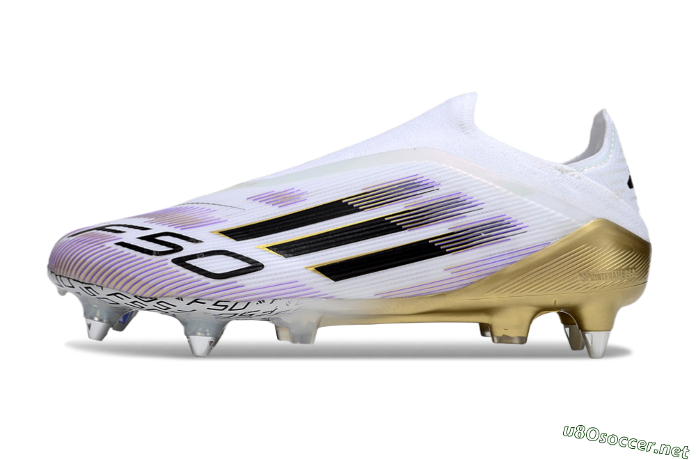 Men's Adidas F50 Elite Laceless SG Football Boots - White/Purple/Gold 2