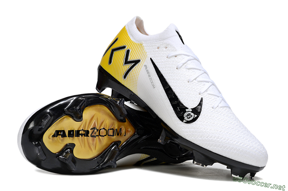 Unisex KM x Nike Air Zoom Mercurial Vapor 16 Elite FG Football Boots - White/Black/Yellow 3