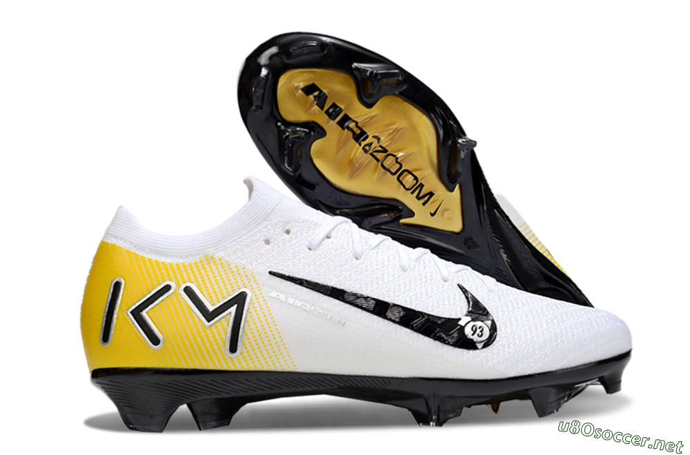 Unisex KM x Nike Air Zoom Mercurial Vapor 16 Elite FG Football Boots - White/Black/Yellow 2
