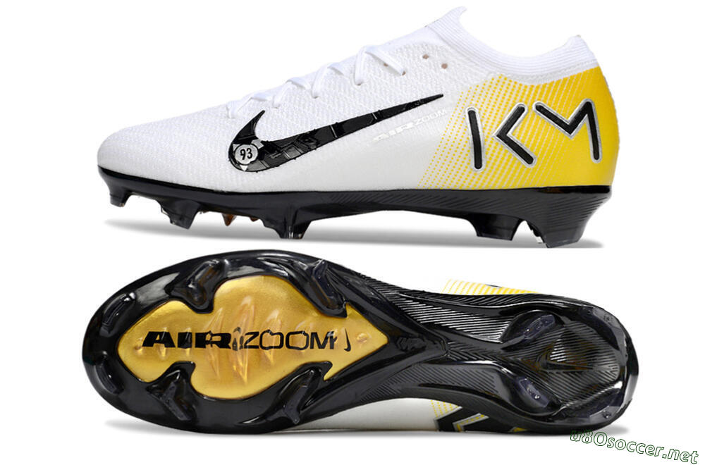 Unisex KM x Nike Air Zoom Mercurial Vapor 16 Elite FG Football Boots - White/Black/Yellow 1