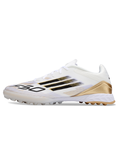 Unisex Adidas F50 Pro TF Football Shoes - White/Black/Gold