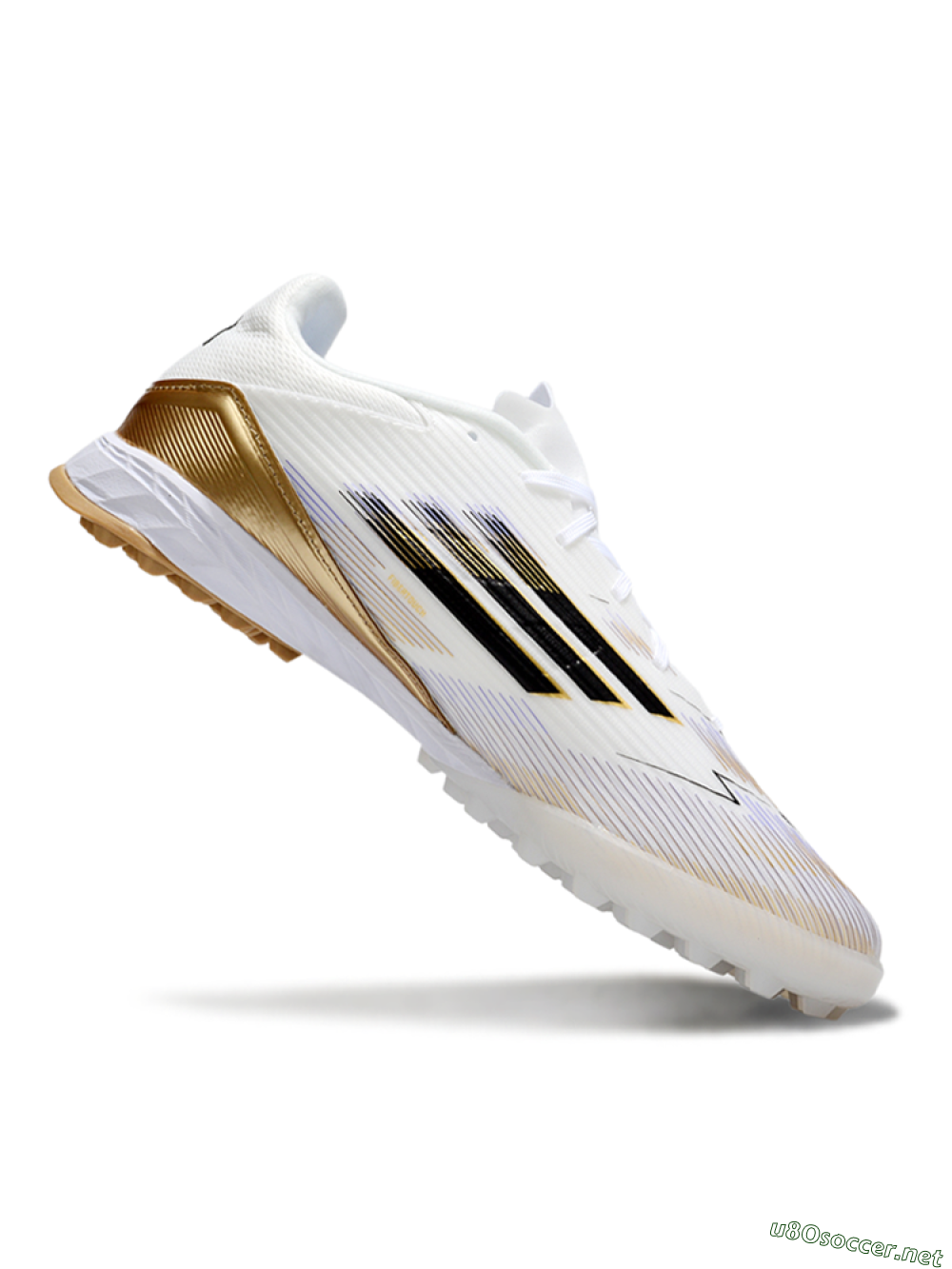 Unisex Adidas F50 Pro TF Football Shoes - White/Black/Gold 4