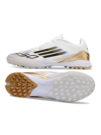 Unisex Adidas F50 Pro TF Football Shoes - White/Black/Gold
