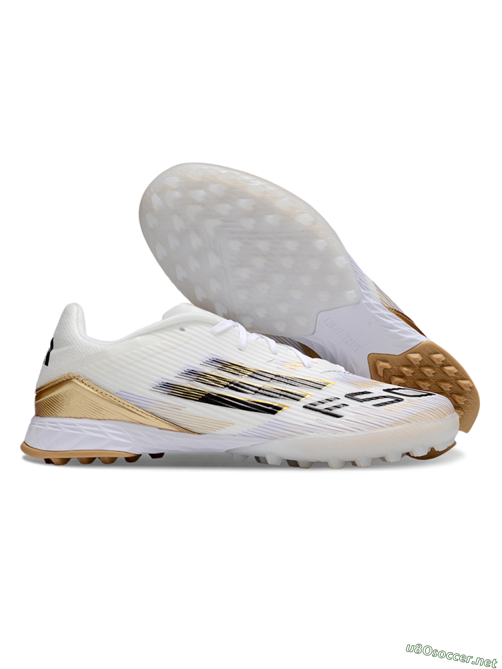 Unisex Adidas F50 Pro TF Football Shoes - White/Black/Gold 2