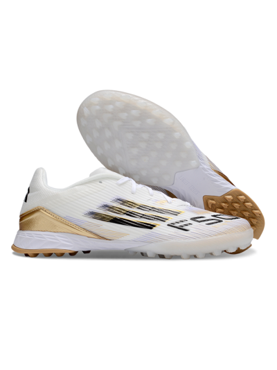Unisex Adidas F50 Pro TF Football Shoes - White/Black/Gold