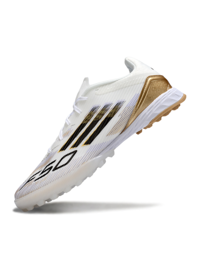 Unisex Adidas F50 Pro TF Football Shoes - White/Black/Gold