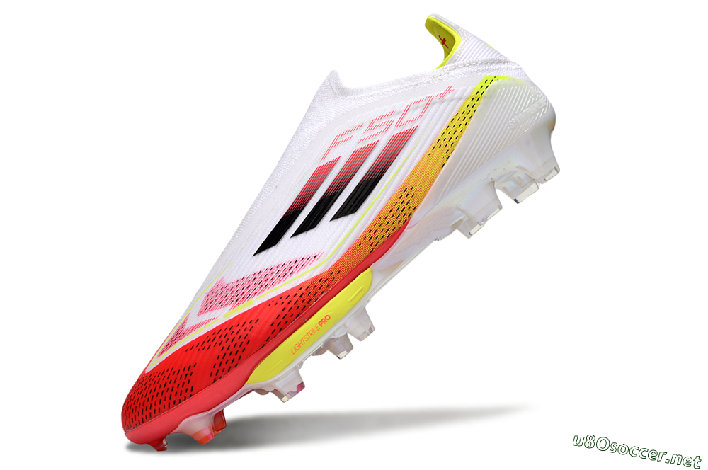 Unisex Adidas F50+ Elite Lightstrike Pro Laceless FG Football Boots - White/Red/Yellow 6