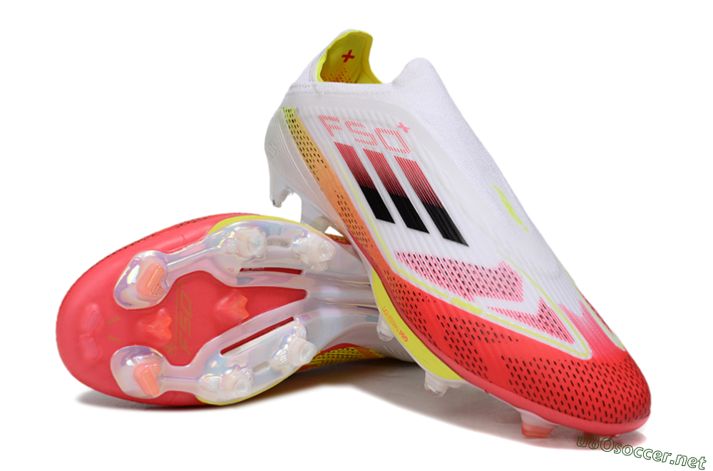 Unisex Adidas F50+ Elite Lightstrike Pro Laceless FG Football Boots - White/Red/Yellow 4