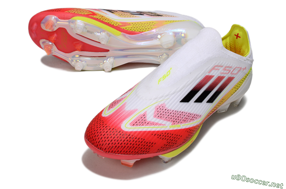 Unisex Adidas F50+ Elite Lightstrike Pro Laceless FG Football Boots - White/Red/Yellow 3